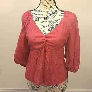 Women 3X Baby Doll Reese Top Barbie Core BOHO Pink Eyelet V neck Flowy Flare NWT